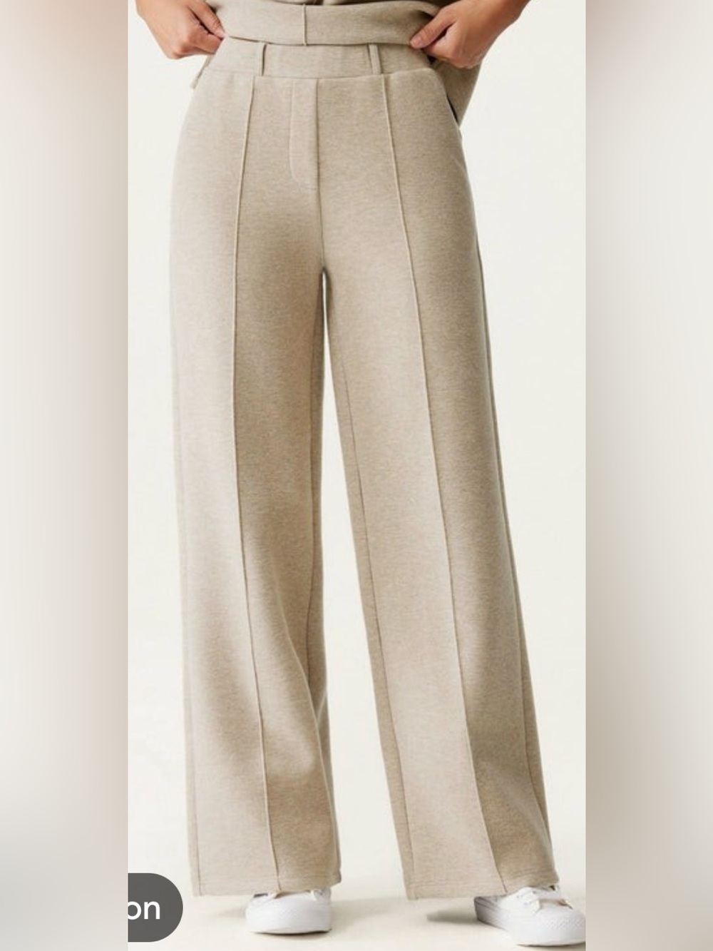 OGL Wide-Leg Knit Pants in Light Beige